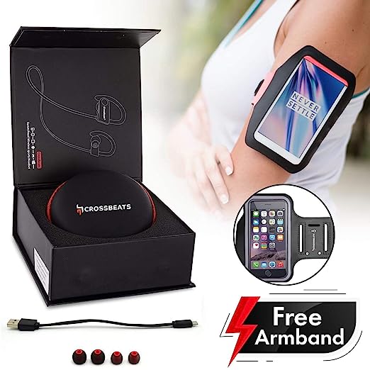 CrossBeats Wave Waterproof Sports Bluetooth Wireless Earphones for Mobile with Mic and Carry Case (Black) CrossBeats Wave Waterproof Sports Bluetooth Wireless Earphones for Mobile with Mic and Carry Case (Black)